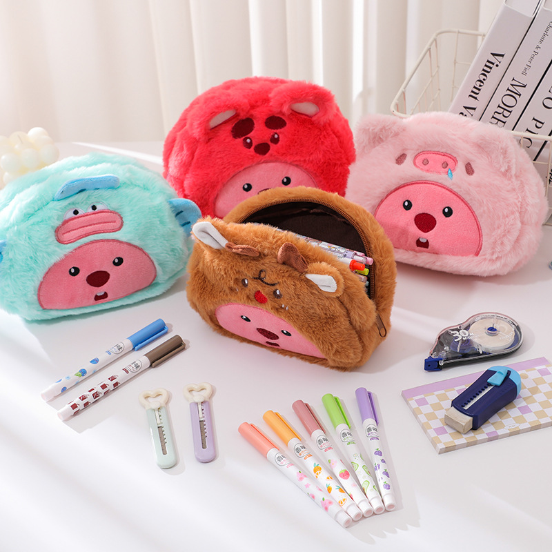 Case With Pencil Holder - Pluszowy piórnik z motywem kreskówkowym, uroczy